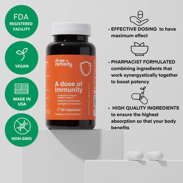 A Dose of Immunity Quercetin with Vitamin C and Zinc, Vitamin D, 500mg Quercetin Bromelain with Echinacea & B Vitamins, Lung Immune Support Supplement 7 in 1 Immunity Defense Booster (60 Count)