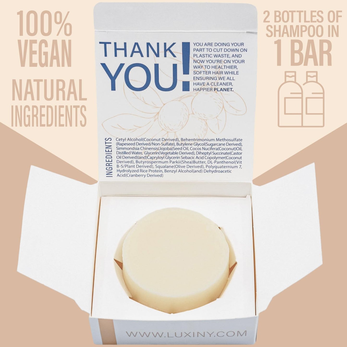Bar Shampoo and Conditioner by Luxiny - Sulfate Free, Unscented Set With 1 Shampoo Bar (60g) & 1 Deep Conditioner Bar (50g), Made in USA (Fragrance Free)