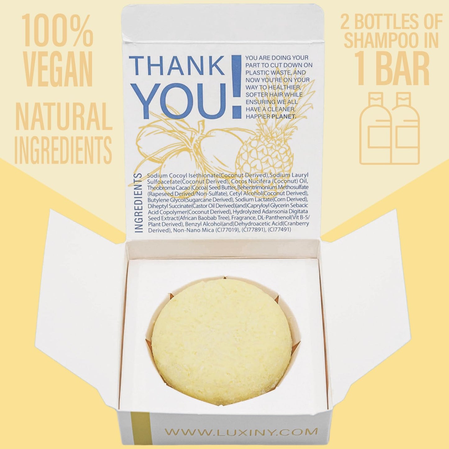 Luxiny Pina Colada Shampoo and Conditioner Bar Set - Sulfate-Free Shampoo Bar (60g) & Deep Conditioner Bar (50g) for Normal to Dry Hair, Made in USA
