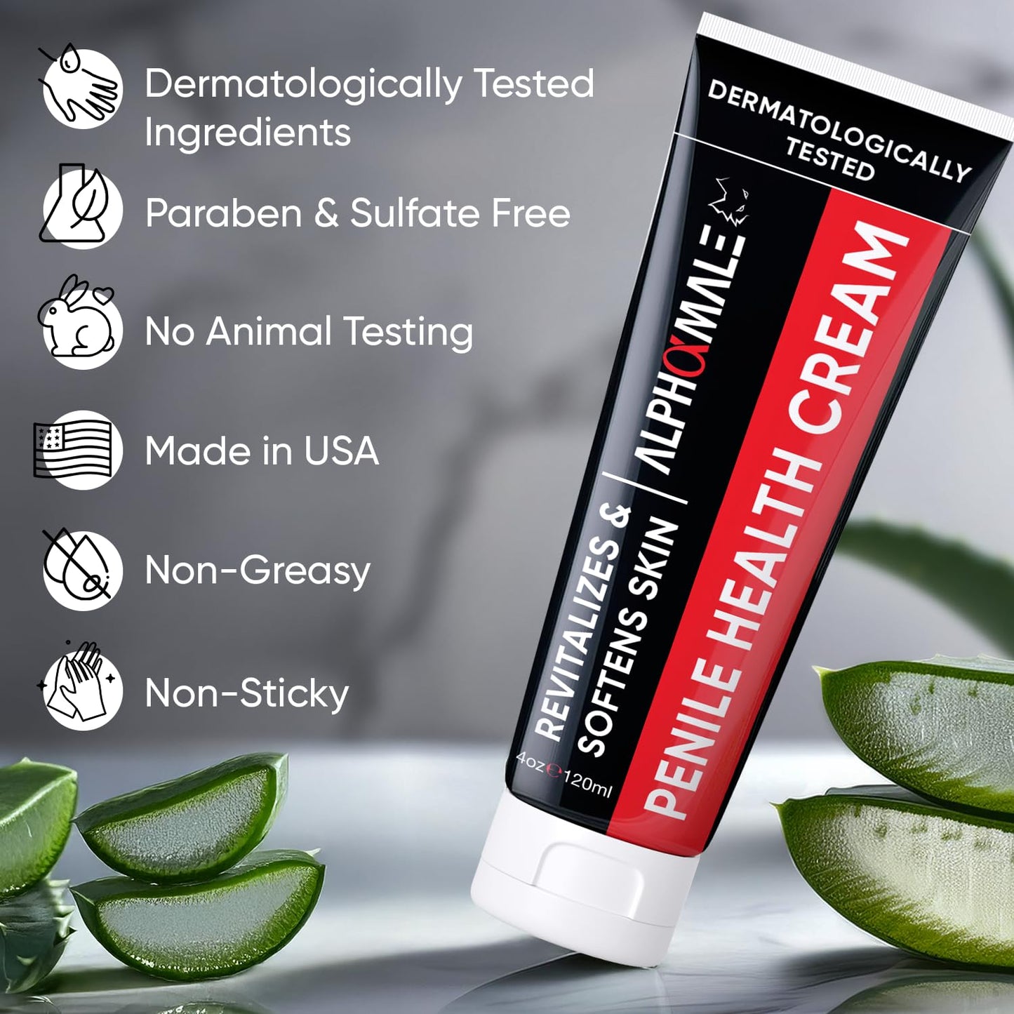 AlphaMale Premium Penile Health Cream for Men – Penile Cream Daily Moisturizer for Sensitive Skin - Foreskin Restoration - Hydrating Formula for Dryness & Irritation – Fragrance-Free – 4oz