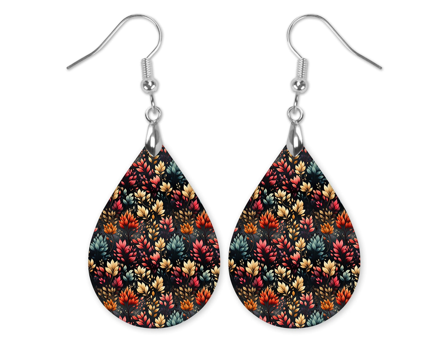 Fall Earrings for Women Autumn Lightweight Teardrop Dangle Fun Colorful Statement Jewelry Handmade by the Painted Pug (Fall Folliage)
