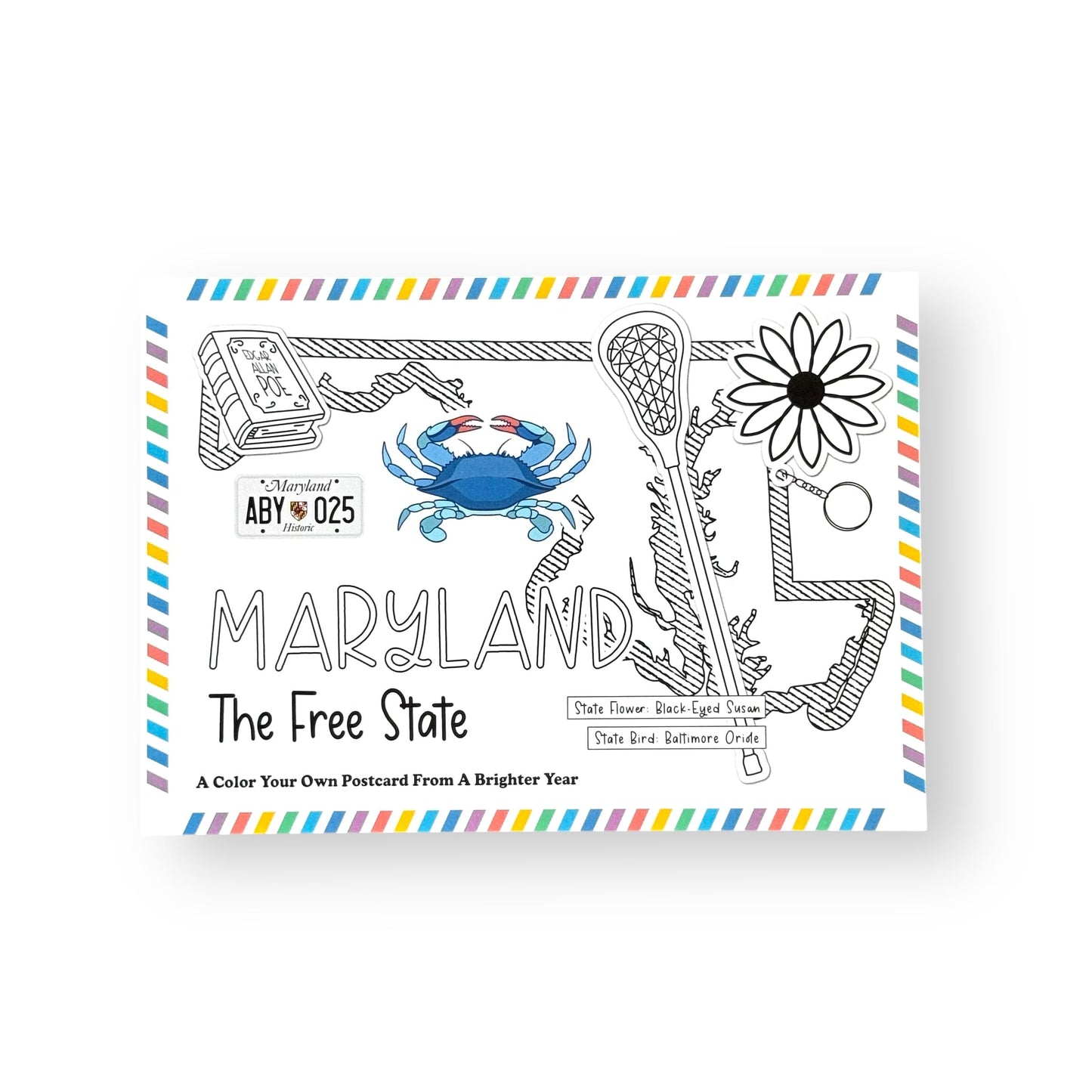 A Brighter Year Color Your Own Postcard - Maryland State - 5"x 7", Premium Quality, Sturdy Cardstock, Sized for Mailing, Illustrations - Stress & Anxiety Relief