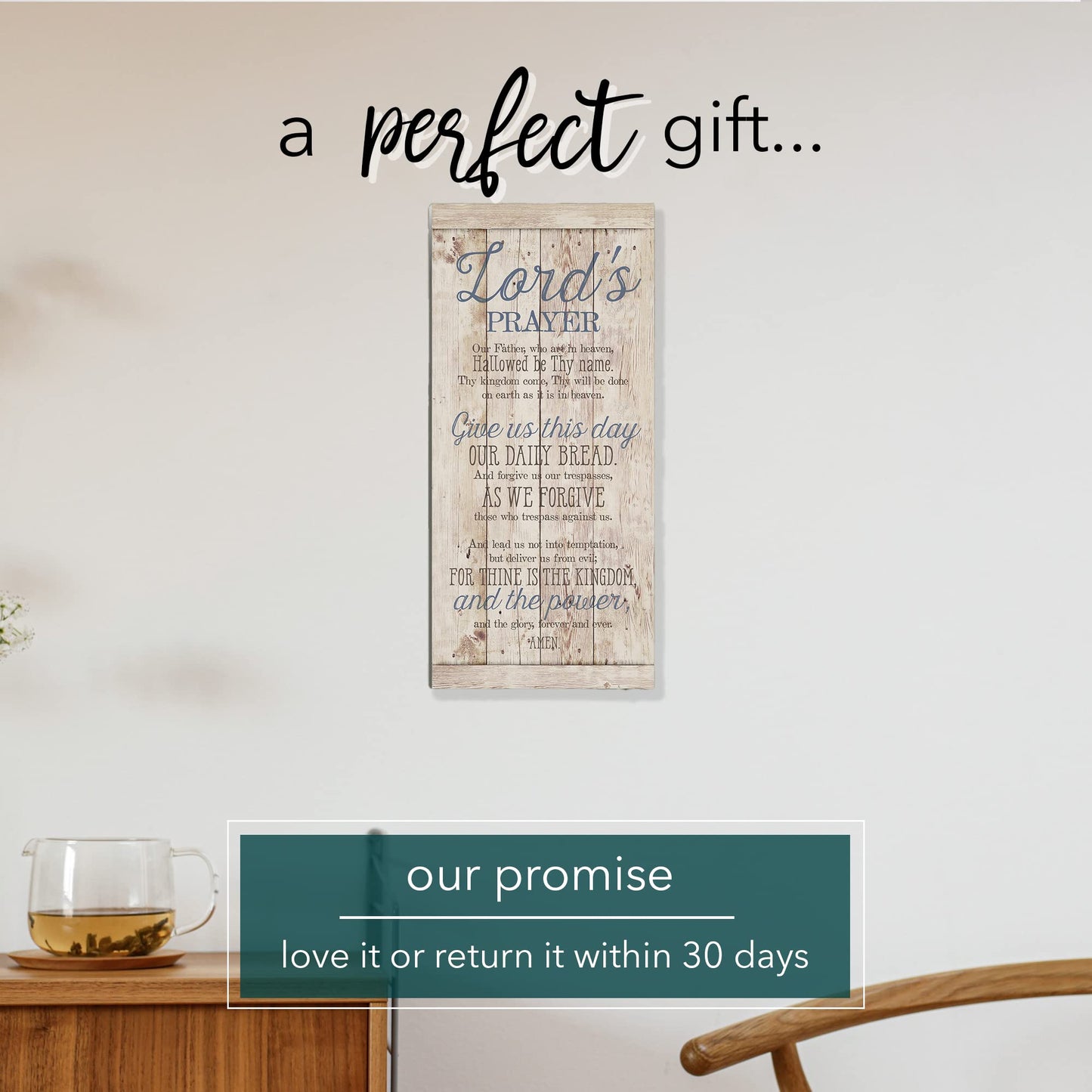 DEXSA Lord's Prayer Wood Plaque - Made in the USA - 5.5x12 - Frame Wall Hanging Decoration | Our Father, who art in heaven, hallowed be Thy name. Thy Kingdom come | Christian Family Home Decor Saying