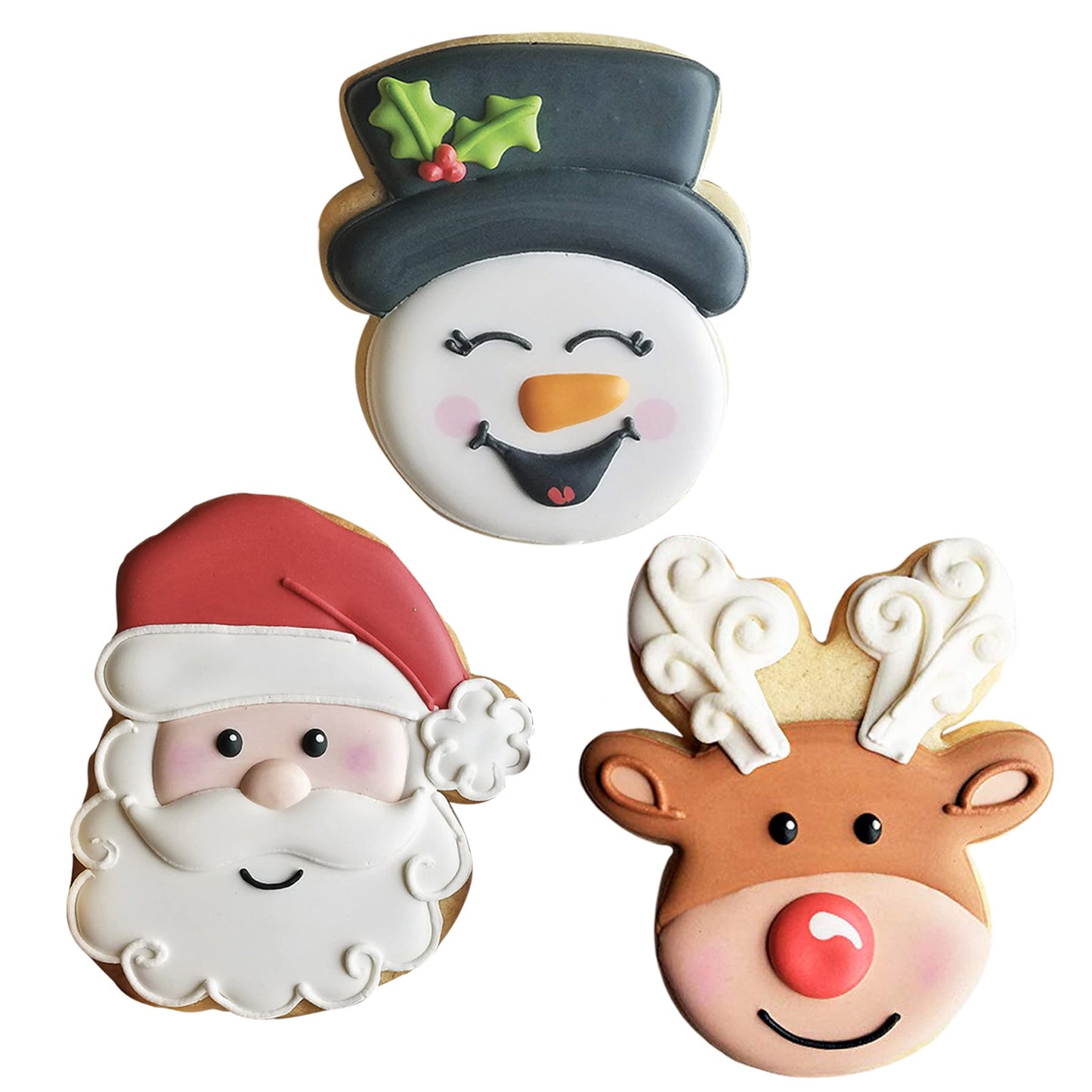 Ann Clark Cookie Cutters Faces of Christmas Cookie Cutters 3-Pc. Set Made in USA, Santa Face, Reindeer Face, Snowman Face