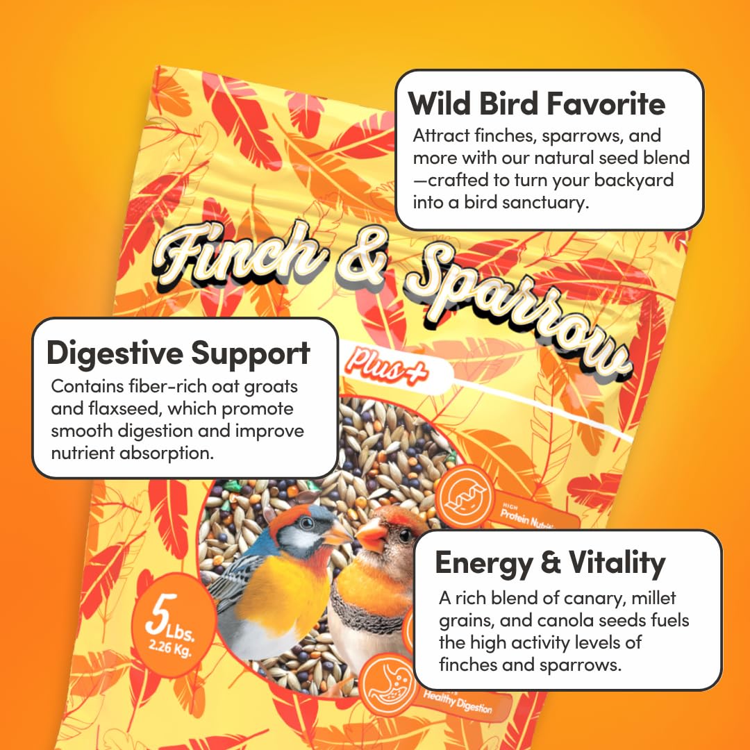 Mycelium Organic Finch & Sparrow Plus Feed (5 LB Bag) | High-Protein, Vitamin-Enriched Wild Bird Seed for Finches & Sparrows | Easy to Digest Seeds, Filler-Free | Non-GMO, Made in USA