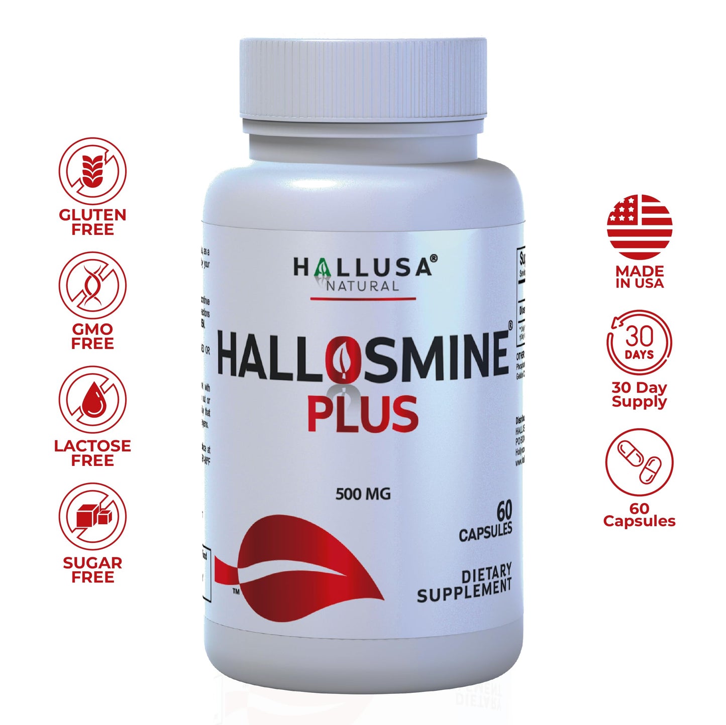Hallosmine Plus Diosmin 500mg, Varicose Veins, Leg Circulation Supplement, Heavy Legs, Diosmin Circulation Support, Lymphatic Drainage & Blood Circulation Supplement - 60 Caps