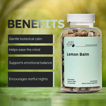 Just Plant Lemon Balm, 750 mg, 90 Vegan Capsules, Calming Herbal Support for Stress Relief, Calm Mood & Focus, Gluten-Free, GMP Certified