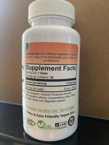 FORTE NATURALS Zinc 50mg, (30 Tablets), Specially Formulated for Sensitive Stomach, Immune Support, Skin & Hair, Vegan Zinc Supplement, Non-GMO Made in USA