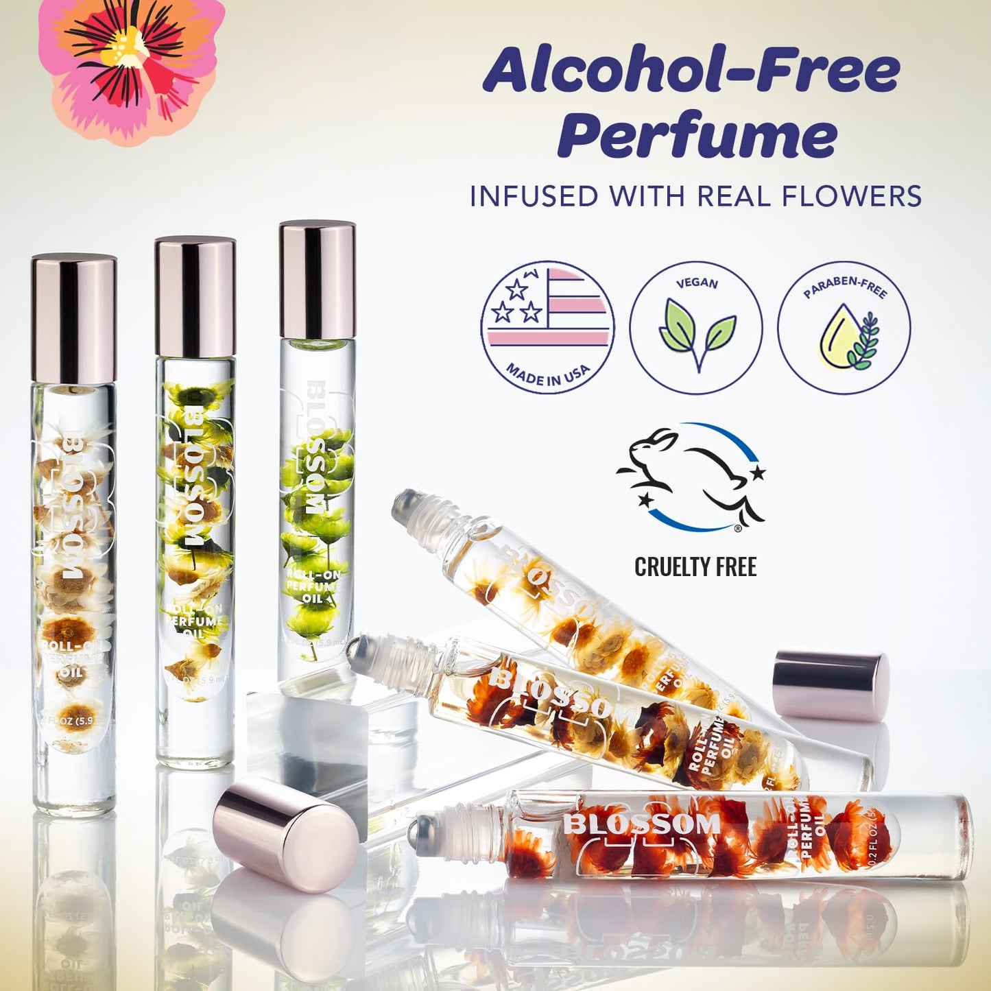 Blossom Roll on Perfume for Women Alcohol Free Gourmand Rollerball Perfume Oil with Essential Oils, Infused with Real Flowers, Made in USA, 0.20oz, (Vanilla, Cream, Sugar) Vanilla Sweet Cream
