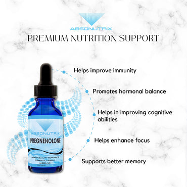 Absonutrix Pregnenolone Supplement 100mg, 4 Oz Liquid, 200 Servings, Made in USA, Quick Absorption, Quality Potent Ingredients, Third-Party Tested, Non-GMO, GMP Certified, Cruelty-Free Products