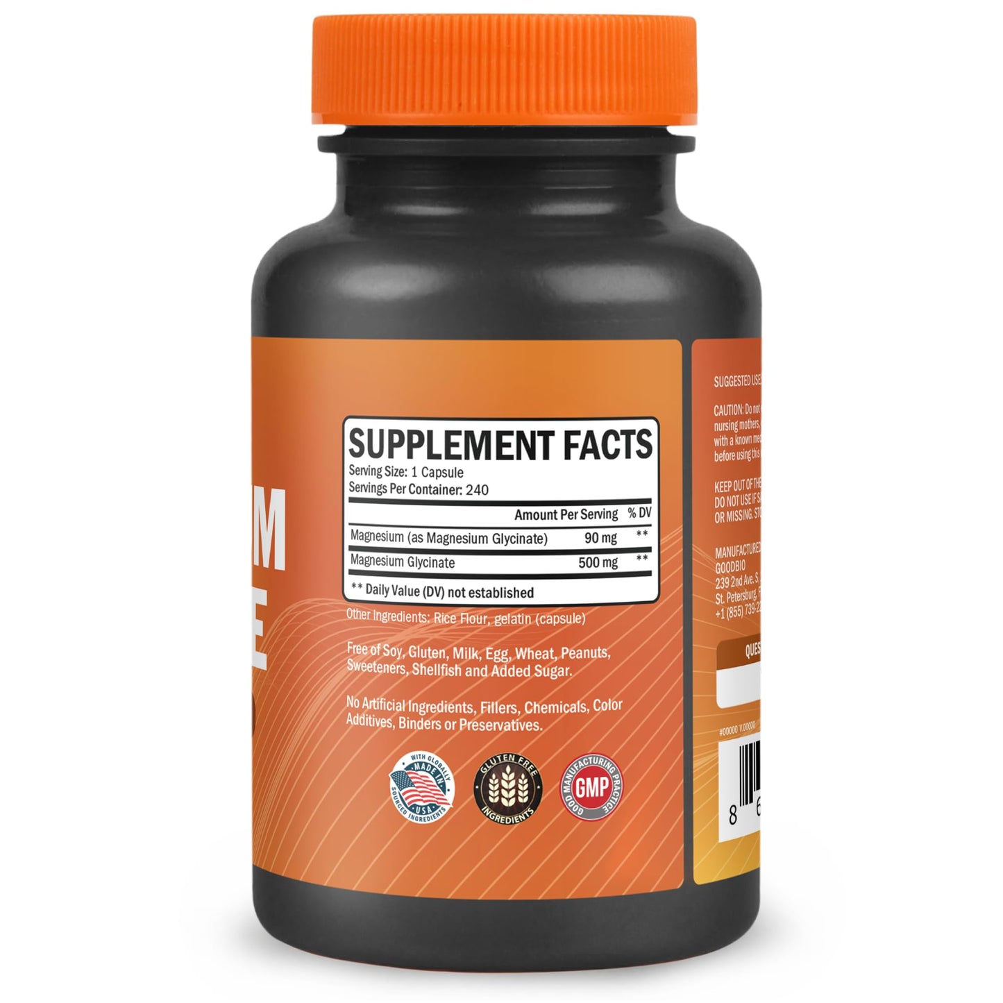 Magnesium Glycinate - High Absorption Magnesium Supplement 500mg Per Serving for Stress Relief, Sleep, Heart and Bone Health, Nerve Support - Non-GMO, Gluten-Free, Gentle on Stomach, 240 Capsules