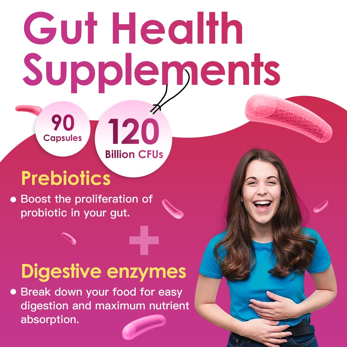 Probiotics for Women Digestive Health, Vaginal probiotics 120 Billion CFU 31 Strains with Digestive Enzymes & Prebiotics & D Mannose & Cranberry for Urinary Tract, 90 Capsules