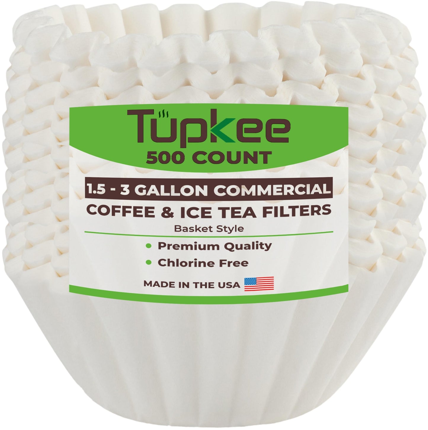 Tupkee Extra Large Coffee Filters - (13 Inch x 5 Inch) Premium, Big, Tall for Bunn 1.5 to 3 Gallon Commercial Coffee & Tea Machines - (500 Count) - Chlorine Free White Commercial Coffee Filters