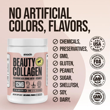 anocin Beauty Collagen Peptides, Unflavored Powder