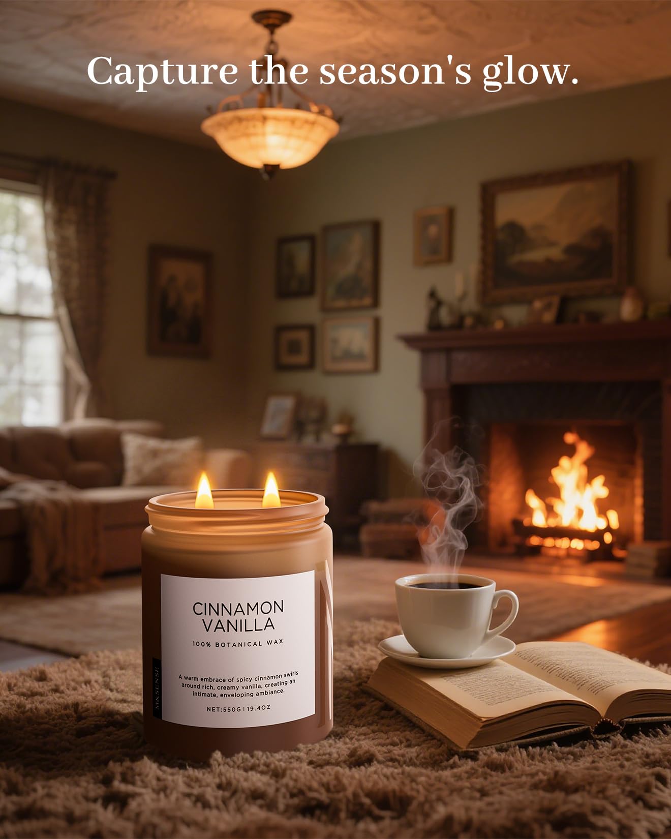M&SENSE Cinnamon Vanilla Fall Scented Candles for Home, Natural Soy Wax 19.4oz 110 Hours Large Long Lasting Strong Scented Classic Christmas Holiday 2 Wicks Candle Gift Home Decor