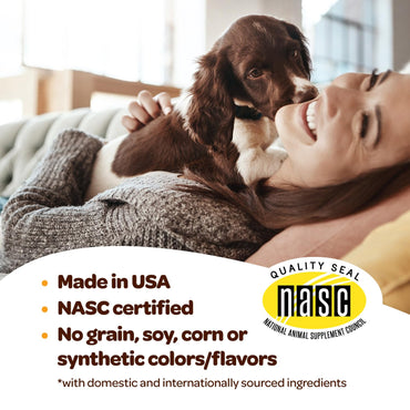 Skin and Coat Supplement for Dogs | Nourishing Omega 3 for Dogs with EPA DHA Krill Oil and Vitamin E | Dog Skin and Coat Supplement | 1 Chew up to 75lbs | NASC Certified & Made in The USA | 60 Chews