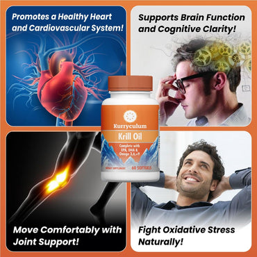 Kurryculum Krill Oil Softgels, 60 Count, with EPA, DHA & Omega 3,6,9