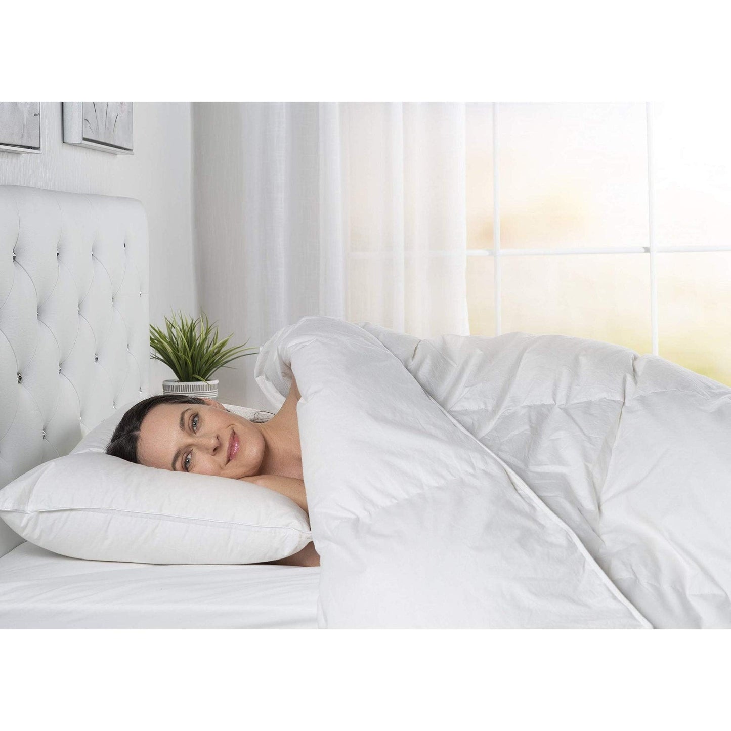 ComfyDown Goose Down White Comforter - Made in USA - 100% Egyptian Cotton 600 Thread Count Cover, 800+ Fill Power, Light Weight, All Season Washable Duvet Insert with Corner tabs - Queen
