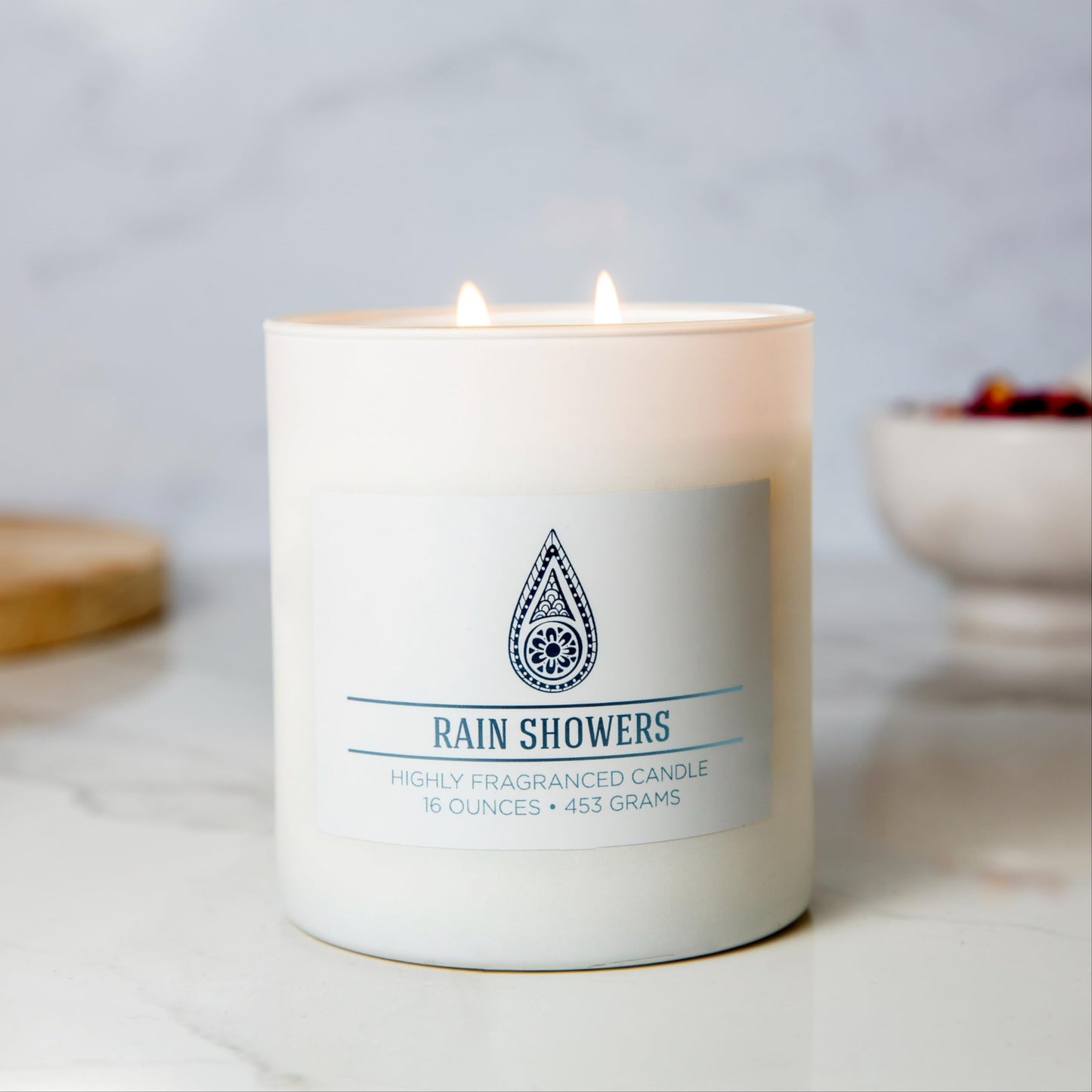 Carolina Rain Showers Scented Candle, 16 oz Wellness Relaxing Aromatherapy Candle, 2 Wick White Jar Soy Blend Wax, Candles for Home, 60H Burn - Made in The USA