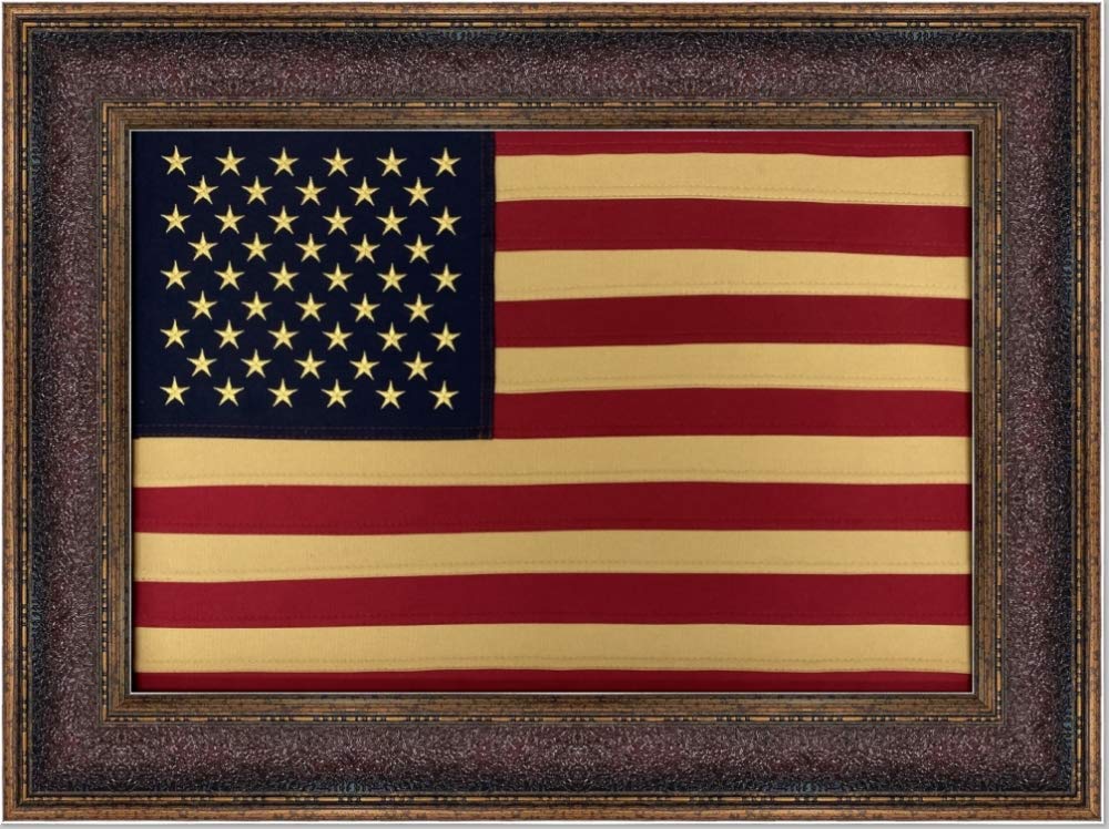 Framed American Flag | Real Cotton Cloth Embroidered Flag | Hand Stretched | Custom Frame | Made In USA 23X32 Inches