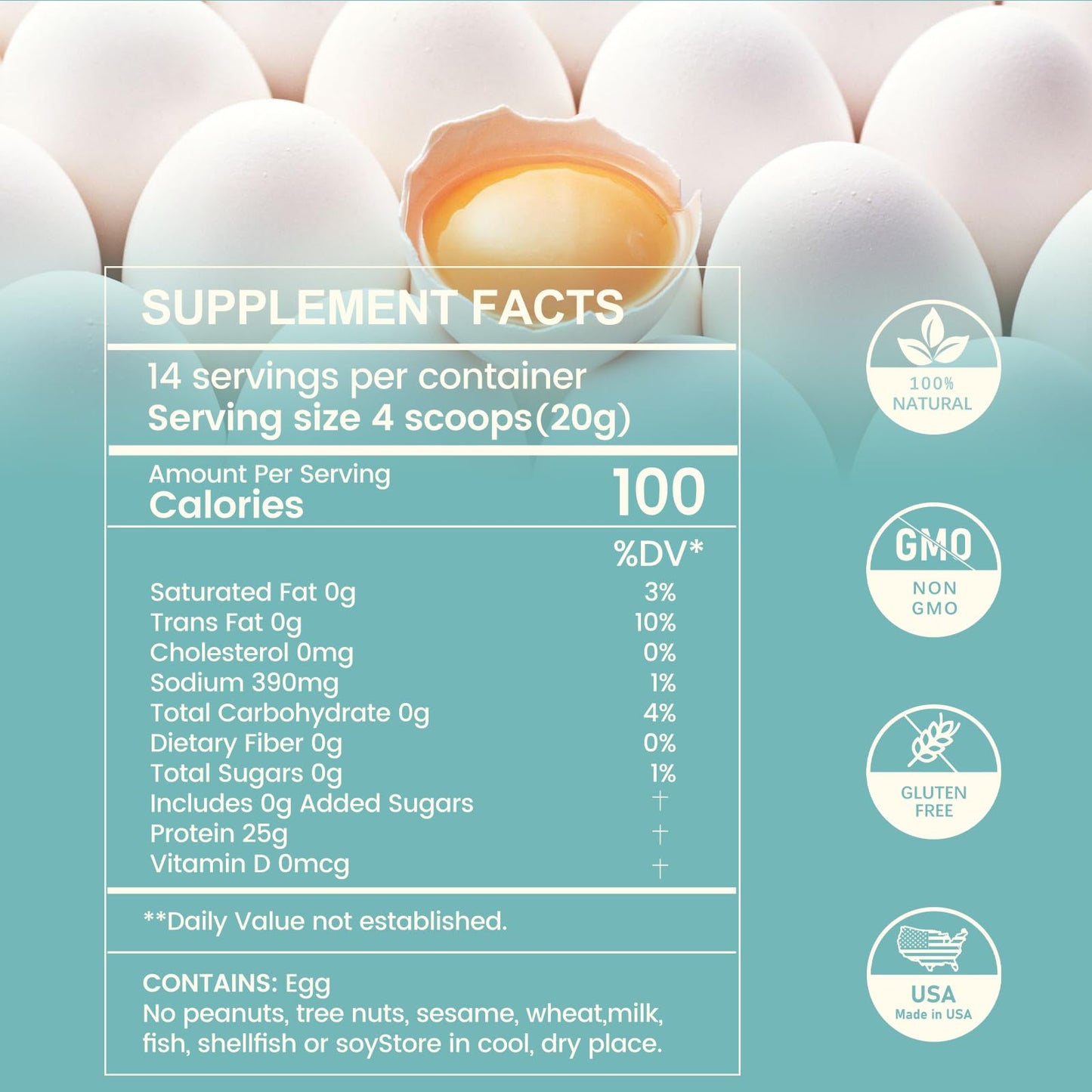 inGreens 283g Egg White Powder | 10 oz Egg White Protein Powder | Made in USA | Gluten-Free | No Antibiotics | Lactose-Free for Baking | Cooking | Desserts