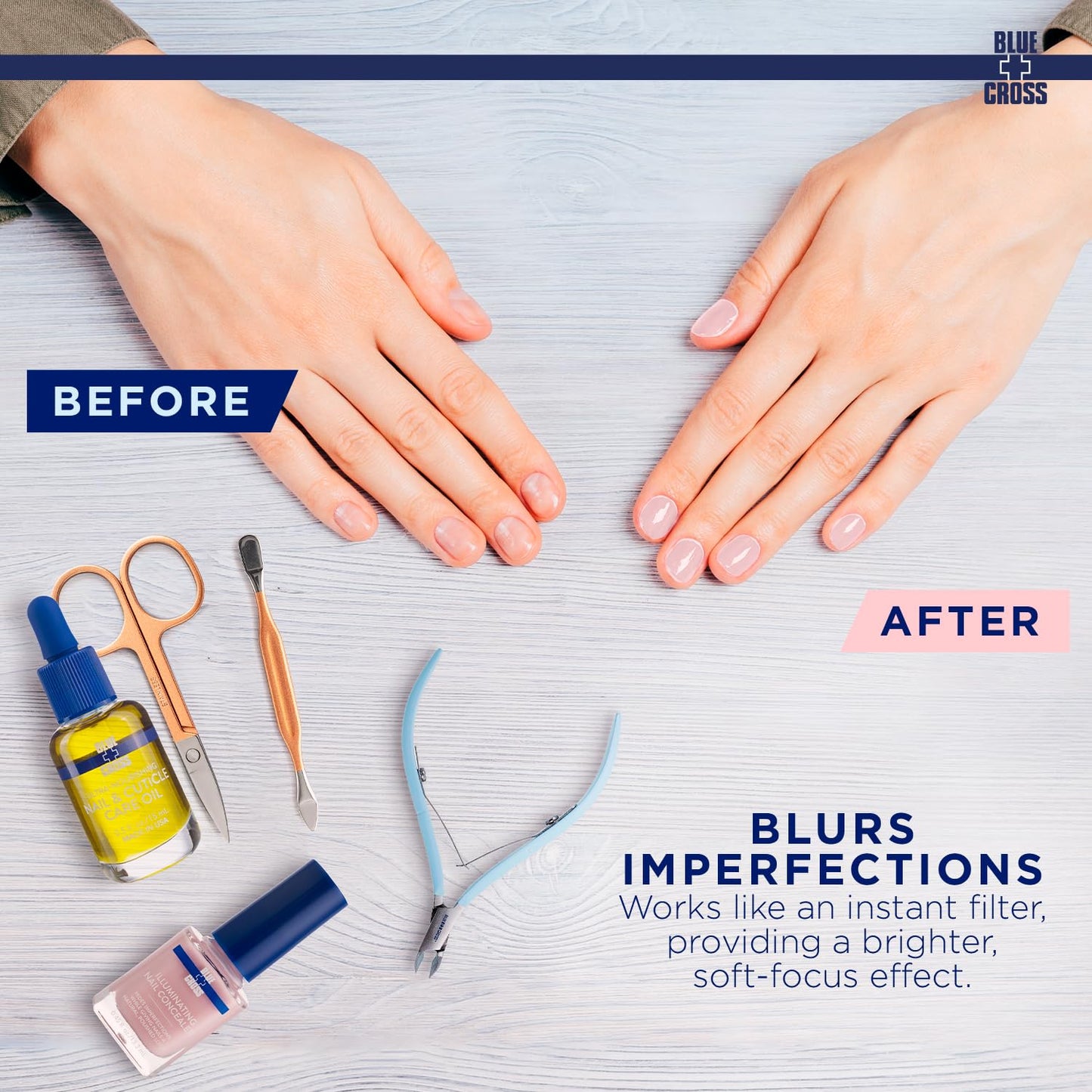 Blue Cross Illuminating Nail Concealer Polish, 5 Minute Manicure, Topcoat & Basecoat Nail Lacquer, Made in USA for Natural Shine, 0.45oz