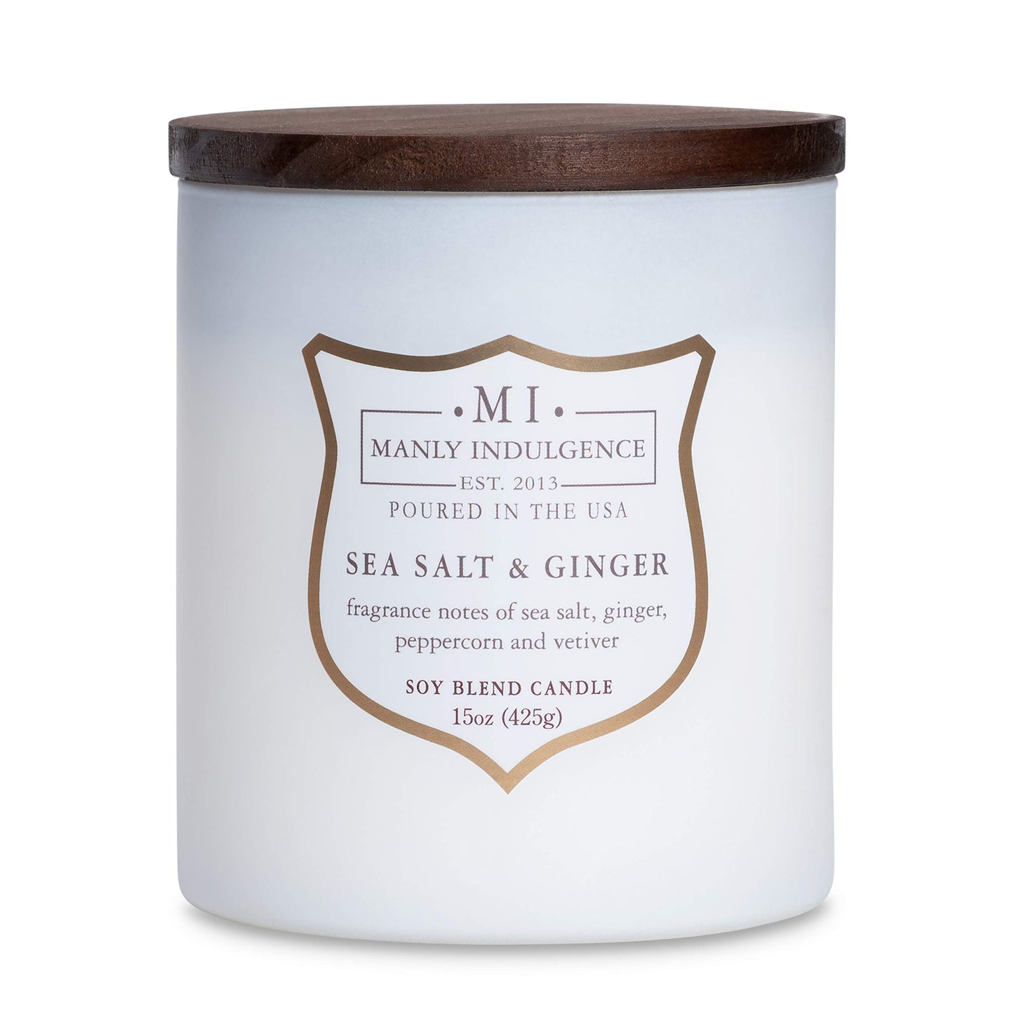 Manly Indulgence Sea Salt & Ginger Scented Candles for Men, 15 oz Wooden Wick, Fathers Day Candle, 60H Burn, Candles for Home Scented - Made in The USA