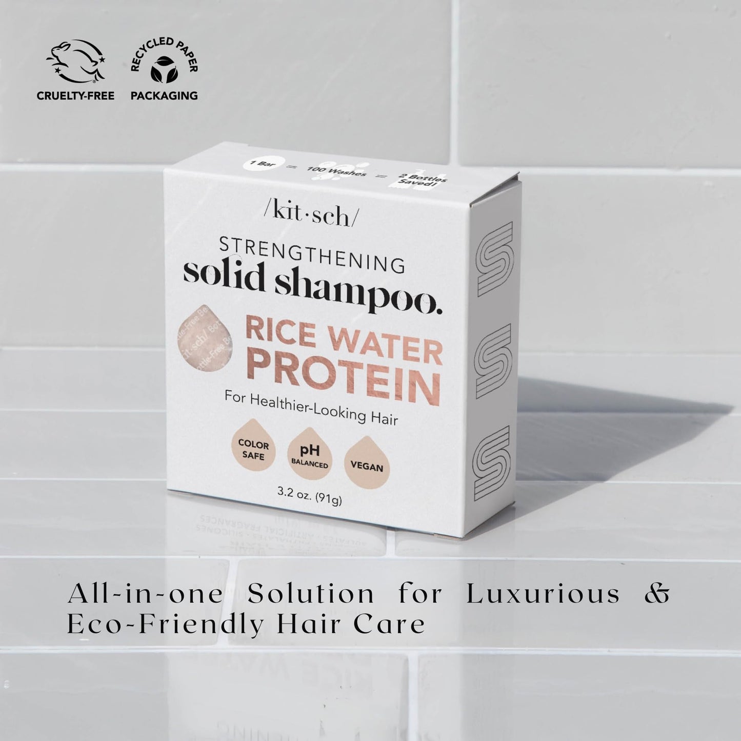 Kitsch Rice Water Shampoo Bar - Dry Hair Shampoo & Soap Bar for Hair Care - Women and Mens Shampoo - Strengthens Damaged Hair - Vegan, Paraben-Free, Sulfate-Free – All Hair Types, Made in USA - 3.2oz