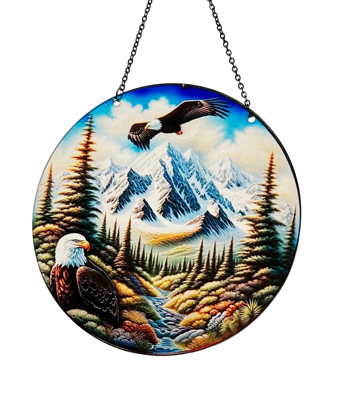 d'ears - Eagle Mountains - Acrylic Suncatcher with Chain - 6 Inch Diameter - Colorful - Nature - Birds of Prey - Window Art - Made in The USA