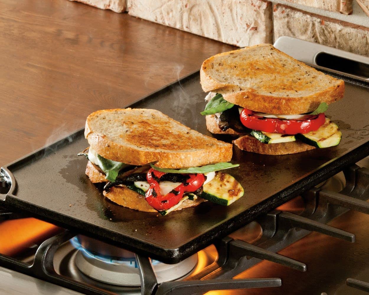 Lodge Reversible Cast Iron Grill/Griddle – Pre-Seasoned Cooking Surface – Flat & Ribbed Sides – Use on Stove, Grill, or Campfire – Made in the USA – Heavy-Duty, Black