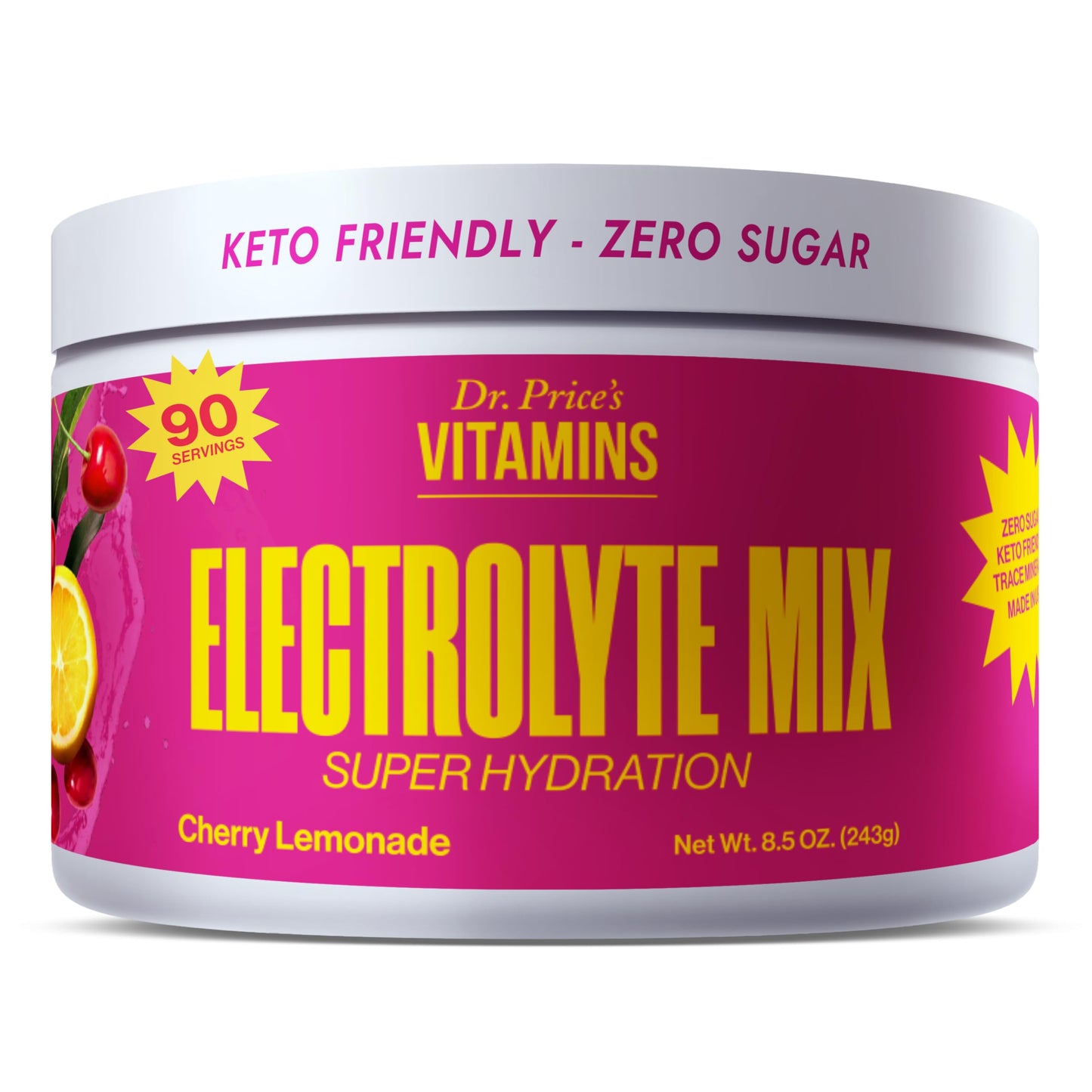 Dr. Price’s Electrolyte Mix | Sugar-Free Hydration Powder with 72+ Trace Minerals | No Sugar, Fast-Dissolving Electrolytes Powder Packets | Cherry Lemonade, 90 Servings