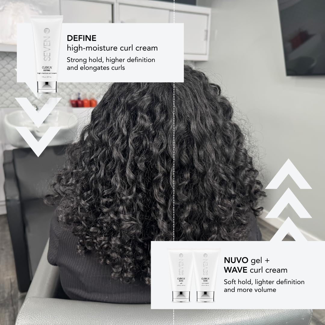 SEVEN Haircare CUBICA DEFINE High Moisture Curl Cream, Anti-Frizz Curl Defining Cream for Curly Hair, Moisturizing Hair Curling Cream for Enhancing Curls, Shea Butter + Argan Oil, Made in USA, 7oz
