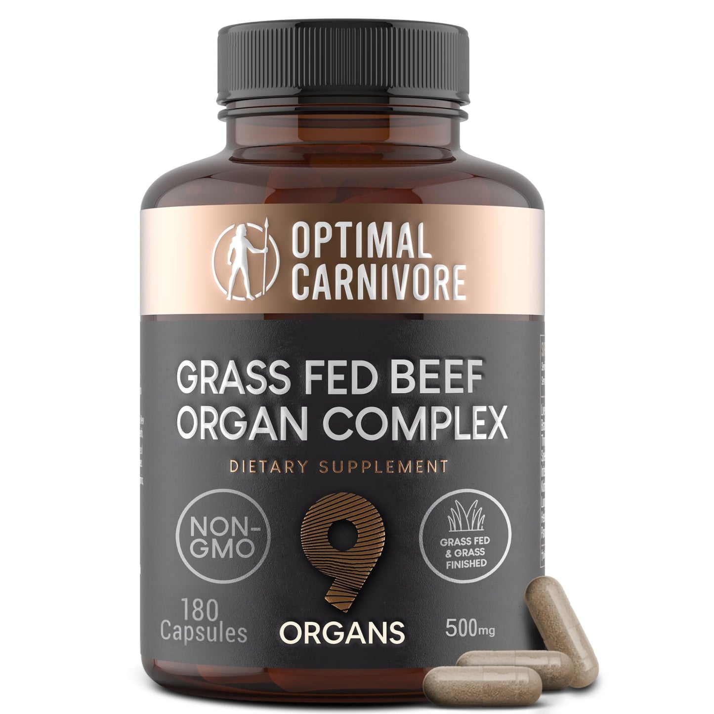 Optimal Carnivore Beef Organ Supplement, Grass Fed Beef Organs for Men & Women, 9 Organ Complex - Liver, Brain, Thymus, Lung, Gallbladder