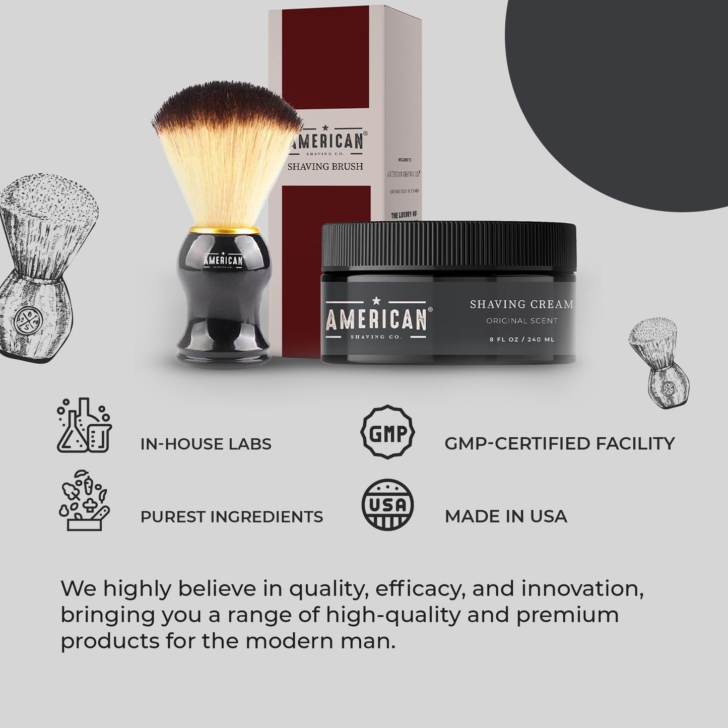 American Shaving Co. Original Scent Shaving Cream For Men With Shaving Brush 8 oz, Made in USA, Easy Application, Quality Potent Ingredients, Non-GMO, GMP Certified, Cruelty-Free Products