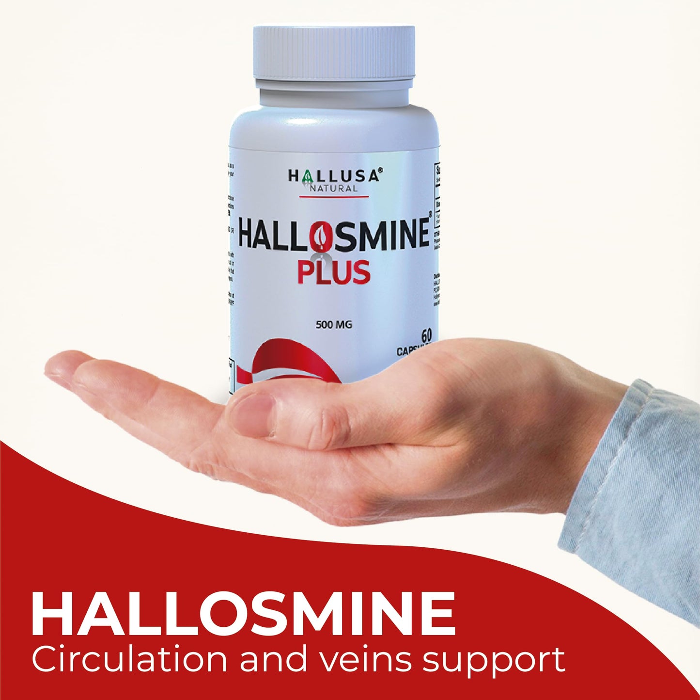 Hallosmine Plus Diosmin 500mg, Varicose Veins, Leg Circulation Supplement, Heavy Legs, Diosmin Circulation Support, Lymphatic Drainage & Blood Circulation Supplement - 60 Caps