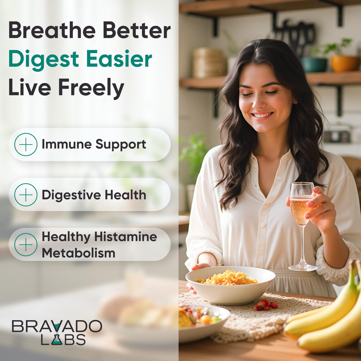 Bravado Labs DAO Supplements Histamine Blocker – Extra Potent 30,000 HDU DAO Enzyme Formula for Histamine Digest & Immune Support – for Food-Related Histamine Intolerance - Daily Use - 120 caps.