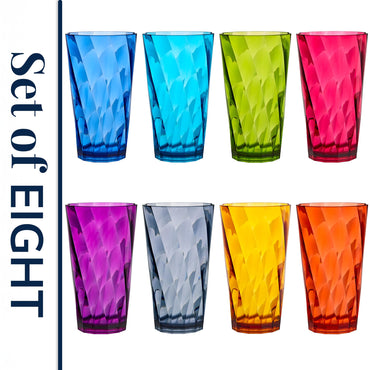US Acrylic Optix Plastic Reusable Drinking Glasses (Set of 8) 20oz Water Cups in Jewel Tone Colors | BPA-Free Tumblers, Made in USA | Top-Rack Dishwasher Safe