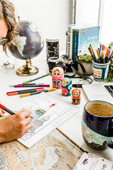 A Brighter Year -Adult Coloring Perpetual Calendar – Creative & Mindful Travel Color by Numbers for Adults & Kids - Color Sections for Each Day – Thick Nice Paper + Lay Flat Design – Marker & Pen Safe