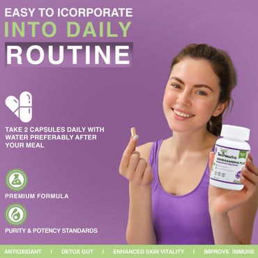 TEX NEWTRA Ashwagandha Vegan Root Extract (5% Withanolides) & Magnesium Glycinate Supplement – Non-GMO, Gluten-Free, Allergen Free and Lactose Free – 60 Capsules