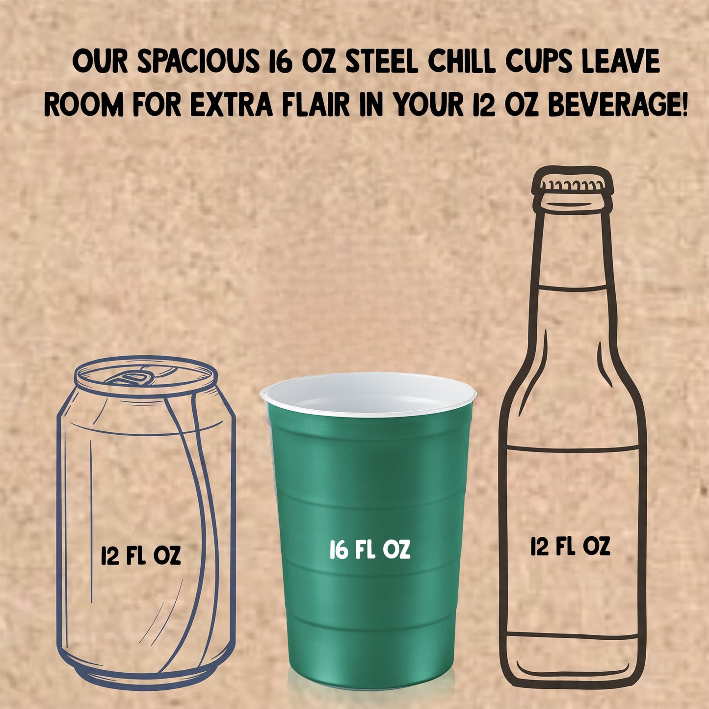 Steel Chill Cups 16 oz. Party Cups, Perfect for Cold Drinks, Sturdy & Durable, Disposable and 100% Recyclable, Made in USA