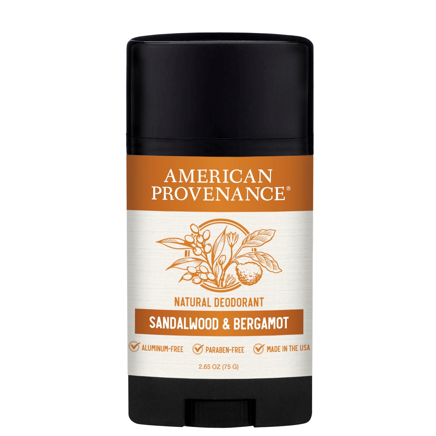 American Provenance All Natural Deodorant for Men - Aluminum Free Deodorant for Men that Lasts All Day - Made in the USA with Essential Oils & Cruelty Free - Sandalwood & Bergamot (1 Pack)