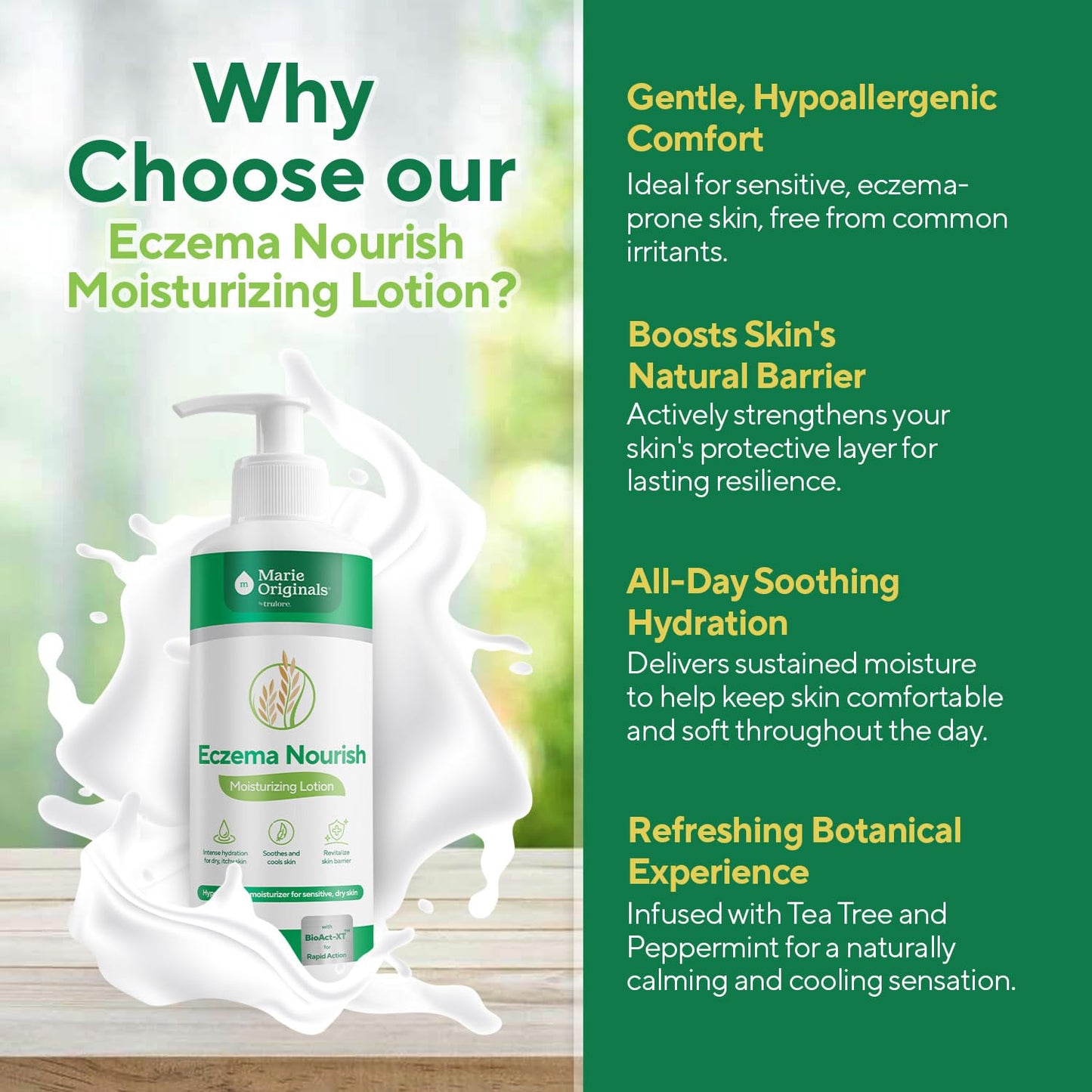 Marie Originals Eczema Nourish Moisturizing Lotion for Dry, Itchy, Sensitive Skin Relief– Hypoallergenic Formula with Colloidal Oatmeal & Natural Botanicals | Eczema Cream for Kids & Adults | 16 Fl Oz