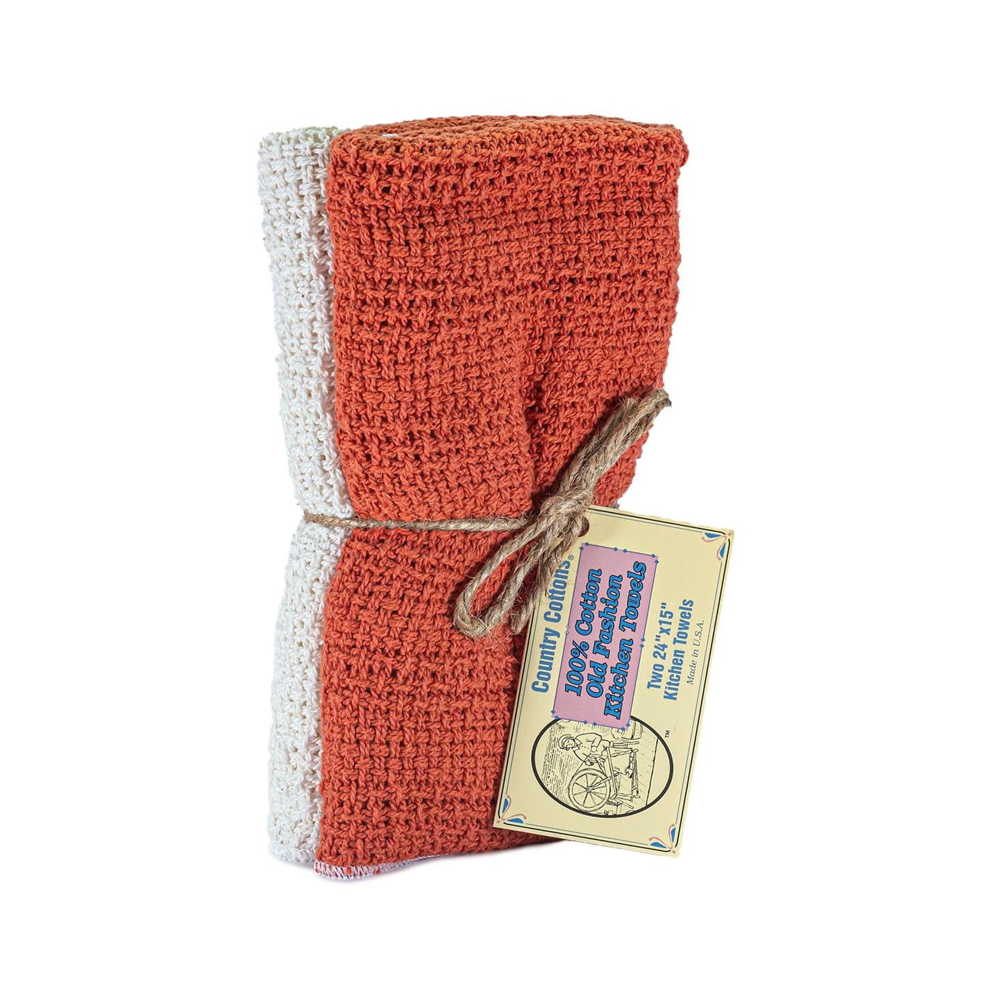 Country Cottons Old Fashion 100% Cotton Kitchen Towels - Set of 2-24"x15" (Pumpkin Spice/Natural)