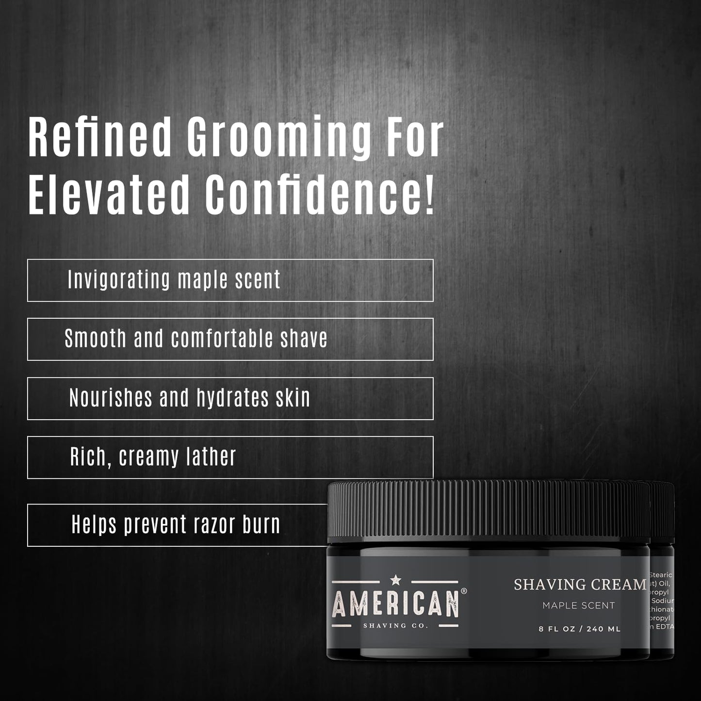 American Shaving Co. Maple Shaving Cream For Men 8 Oz, Made in USA, Easy Application, Quality Potent Ingredients, Non-GMO, GMP Certified, Cruelty-Free Products