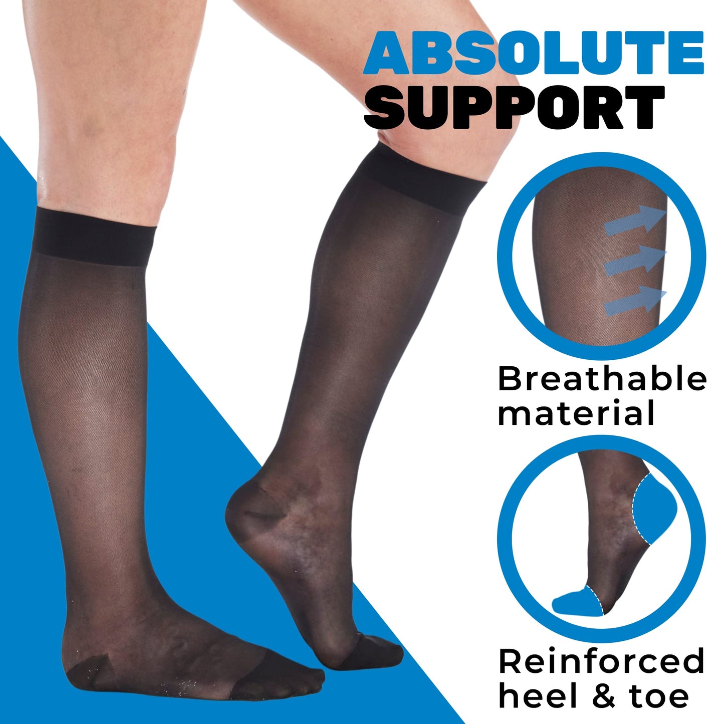 (3 Pairs - Closed Toe) Made in USA - Compression Socks for Women 15-20mmHg - Sheer Compression Knee High Stockings for Post Surgery, Pregnancy, Arthritis, Edema - Black, Large - A101BL3-3