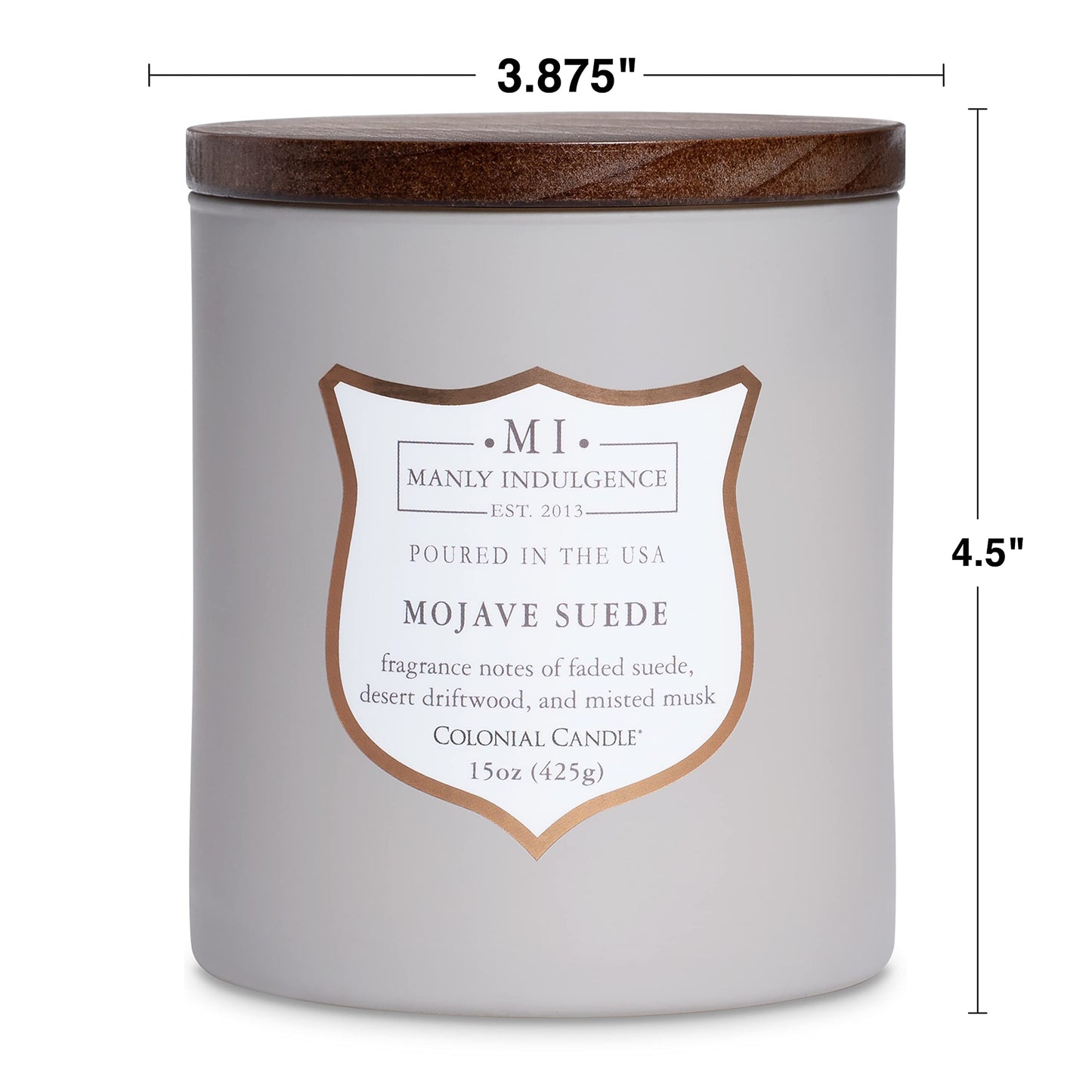Manly Indulgence Mojave Suede Scented Jar Candle, Signature Collection, Wood Wick, Grey, 15 oz - Up to 60 Hours Burn
