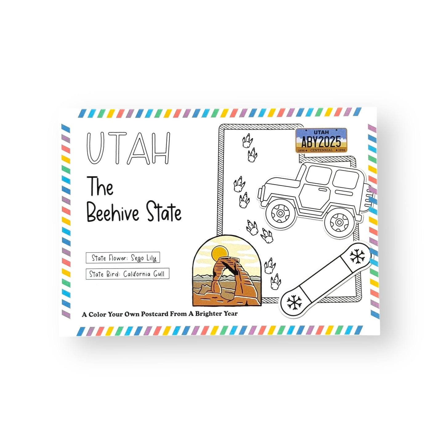 A Brighter Year Color Your Own Postcard - Utah State - 5"x 7", Premium Quality, Sturdy Cardstock, Sized for Mailing, Illustrations - Stress & Anxiety Relief