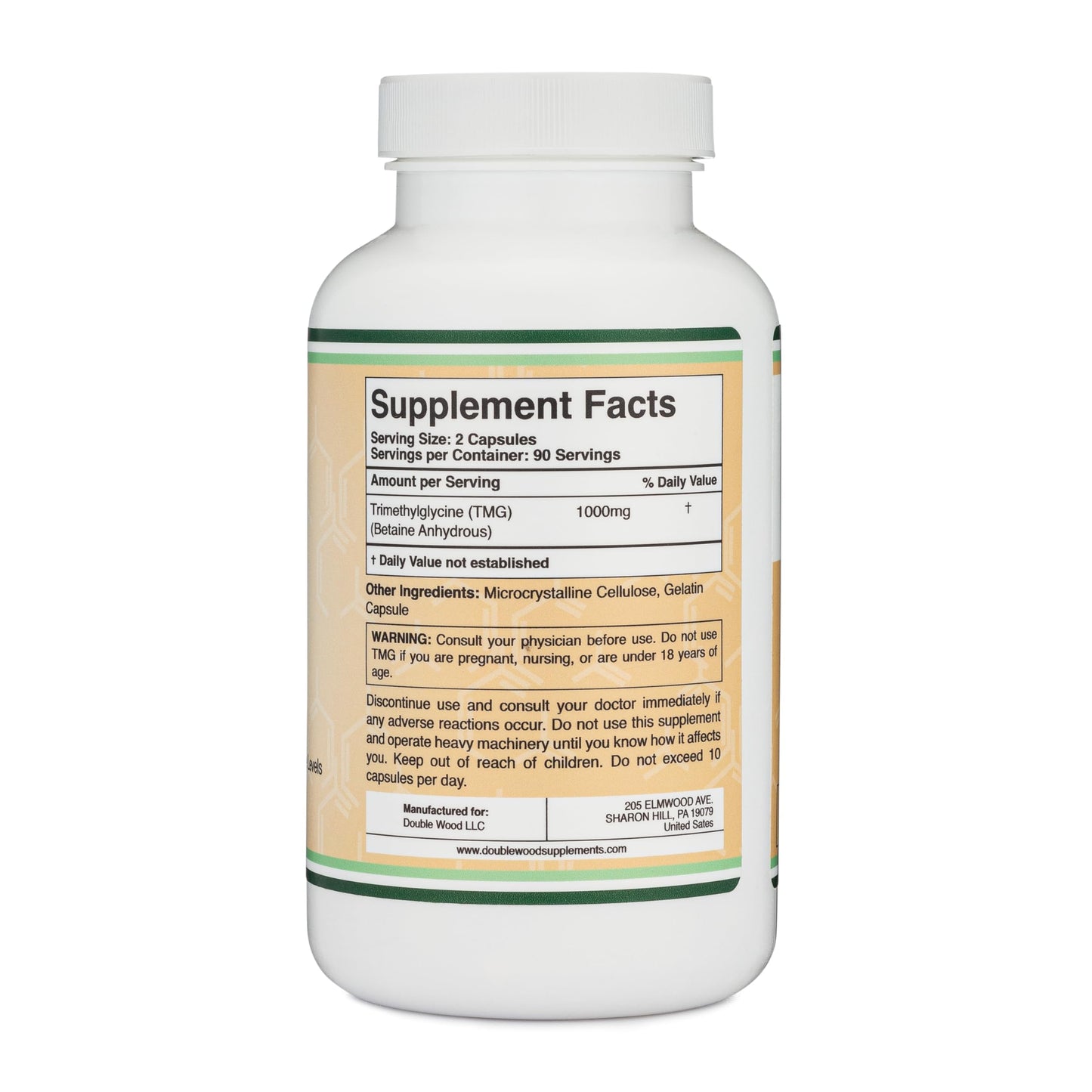 Double Wood Supplements TMG Trimethylglycine Supplement 1,000mg Per Serving, 180 Capsules (TMG Supplements for Homocysteine Control) Genuine TMG with Fishy Smell, Gluten Free, Non-GMO