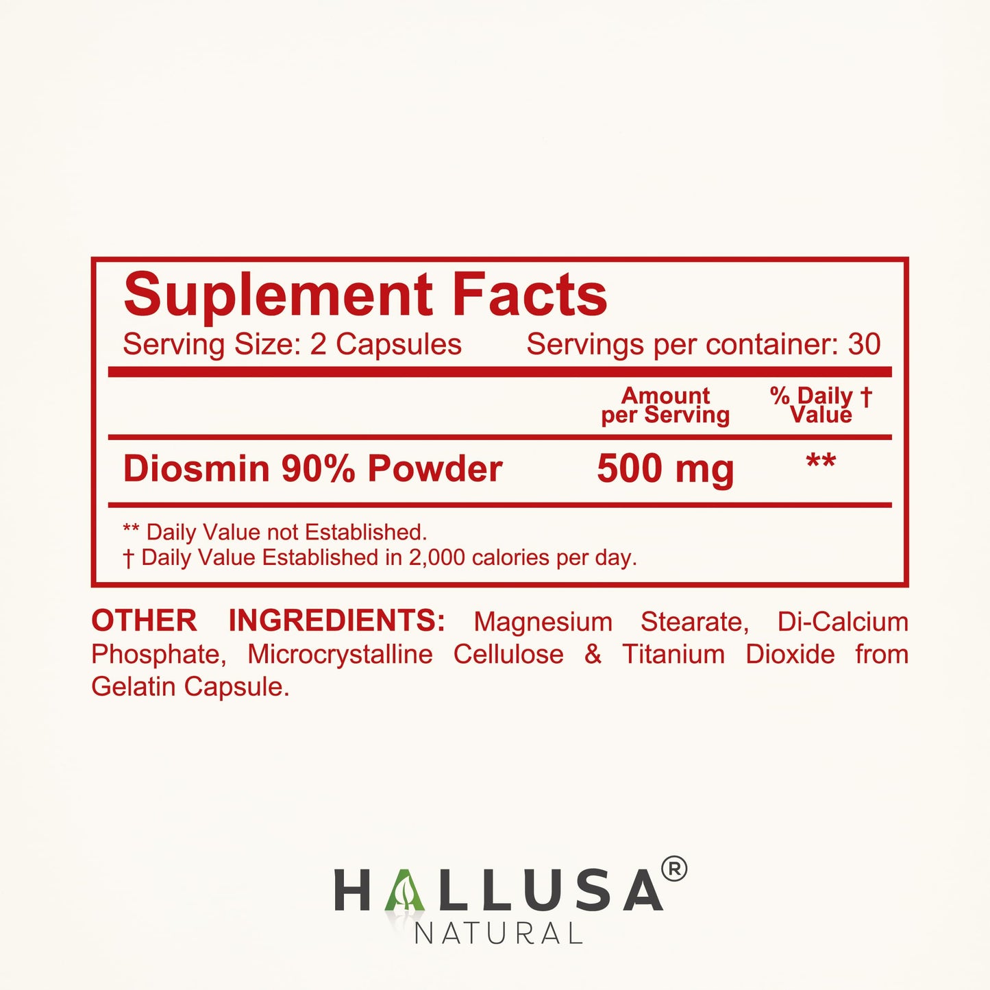 Hallosmine Plus Diosmin 500mg, Varicose Veins, Leg Circulation Supplement, Heavy Legs, Diosmin Circulation Support, Lymphatic Drainage & Blood Circulation Supplement - 60 Caps