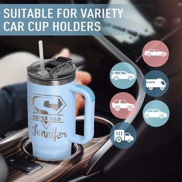 Made in USA - Personalized Tumbler 40oz with Handle and Straw - Custom Stainless Steel Travel Coffee Cup with Engraved Name Text - Personalized Gifts for Nurses Doctor - Nurse Gifts